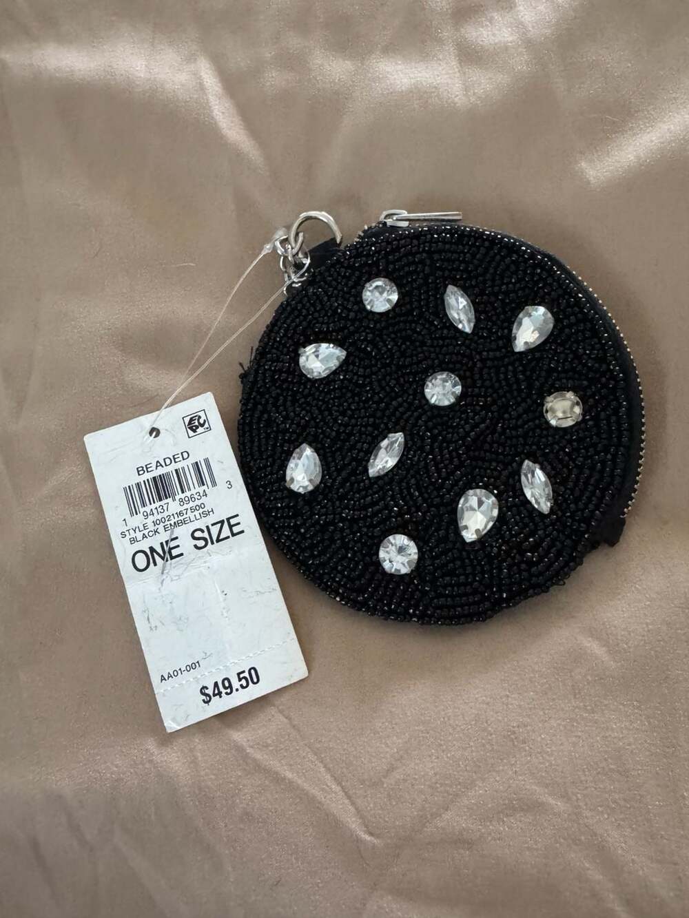 On 34th Beaded Black Embellish Coin Pouch One Size NWT